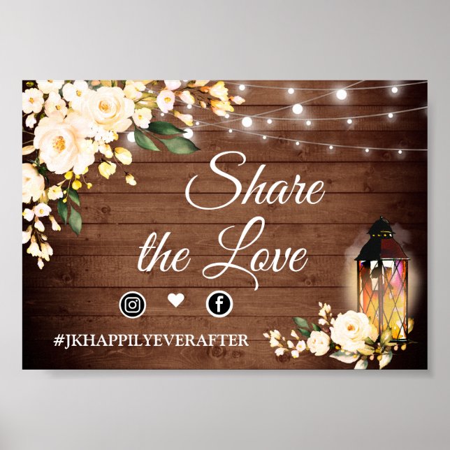 Wood Blush Rose Rustic Wedding Hashtag Zeichen Poster (Vorne)