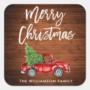 Wood Brush Script Truck Weihnachten Quadratischer Aufkleber