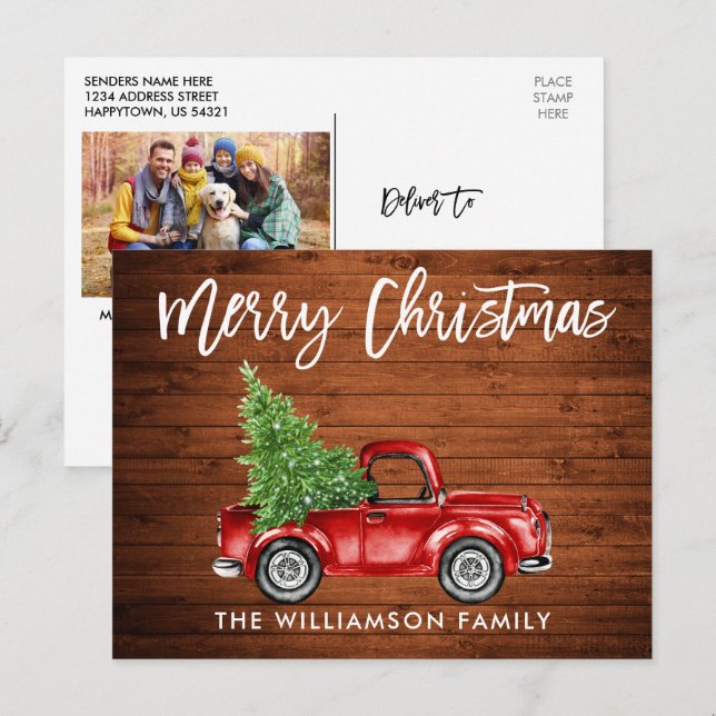 Wood Brush Script Truck Weihnachts-FOTO BACK Postkarte (Vorne/Hinten)