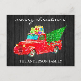 Wood Brush Script Vintag Truck Weihnachtsbaum Feiertagspostkarte