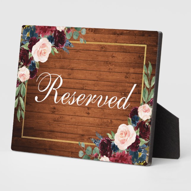 Wood Burgundy Blue Wedding Reserviert 12x18 Table Fotoplatte (Seite)