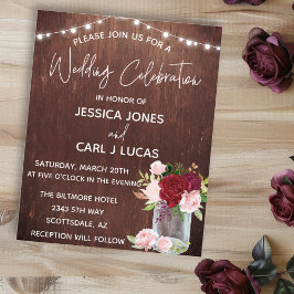 Wood Burgundy Blush Pink Rose Mason Jar Lights Inv Flyer