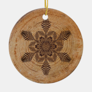 Wood Burn Snowflake Keramik Ornament