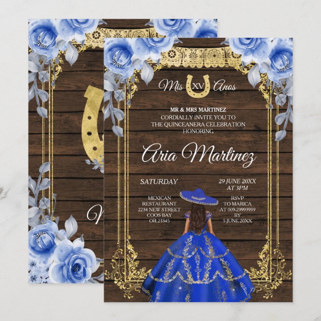 Wood Charro - Rose der Marine Prinzessin Mis Quinc Einladung (Vorne/Hinten)