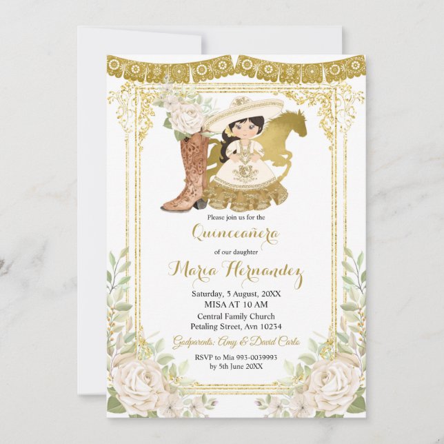 Wood Charro White Charra Quinceanera Invitation (Devant)