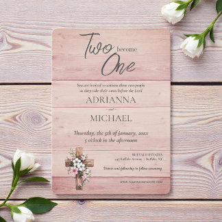 Wood Christian Two Become One Hochzeit Einladung