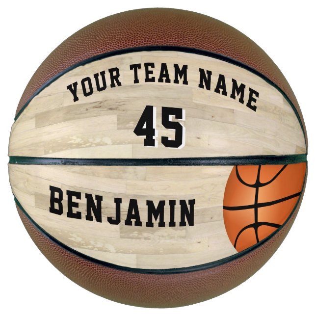 Wood Court Floor mit Team Name Number Basketball (Vorderseite)