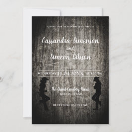 Wood Cowboy, Cowgirl Rustic Wedding Day Einladung