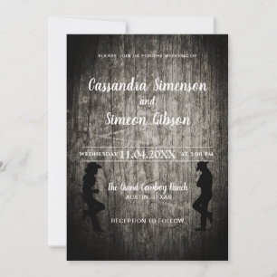Wood Cowboy, Cowgirl Rustic Wedding Day Einladung