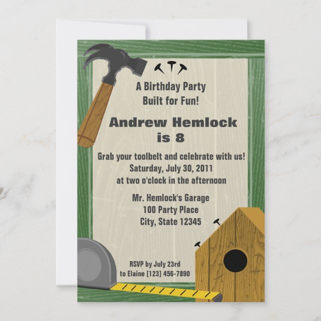 Wood Craft Gebäude Spaß Geburtstag Einladung (Vorderseite)