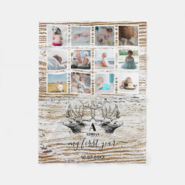 Wood Deer Baby's First Year Foto Collage Fleecedecke