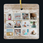 Wood Deer Baby's First Year Foto Collage Keramikornament<br><div class="desc">Eine schöne Art, sich an das erste Jahr Ihres Babys zu erinnern. Fangen Sie die Erinnerungen Ihres Neugeborenen für immer mit dieser Holzstruktur Hirschkopf Monogramm ergänzt durch eine Foto Baby Collage. Ein perfekter Baby-Sake mit Babynamen, Geburtsdatum und individuellem Foto für jeden Monat des ersten Jahrs Ihres Babys. Personalisieren Sie die...</div>