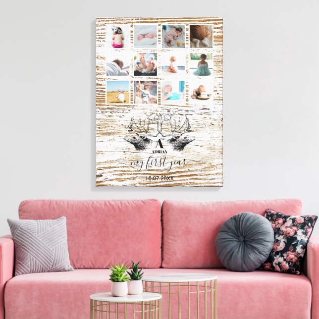 Wood Deer Baby's First Year Foto Collage Leinwanddruck (Insitu (Wohnzimmer))