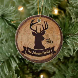 Wood Deer Silhouette Keramik Ornament