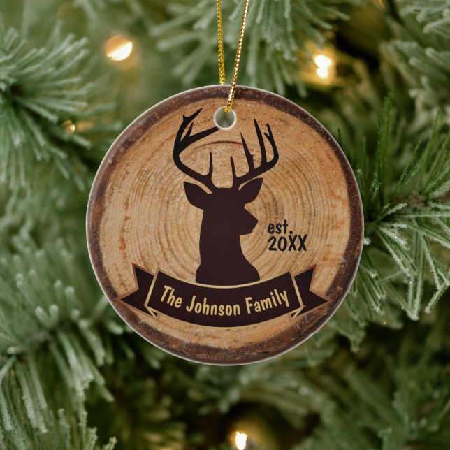 Wood Deer Silhouette Keramik Ornament (Baum)