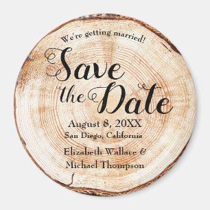 Wood Disc Tree ring background Wedding Magnet