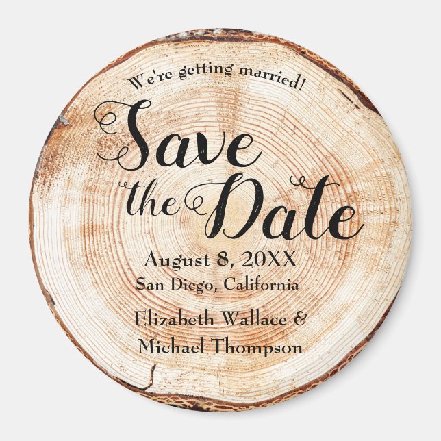 Wood Disc Tree ring background Wedding Magnet (Vorne)