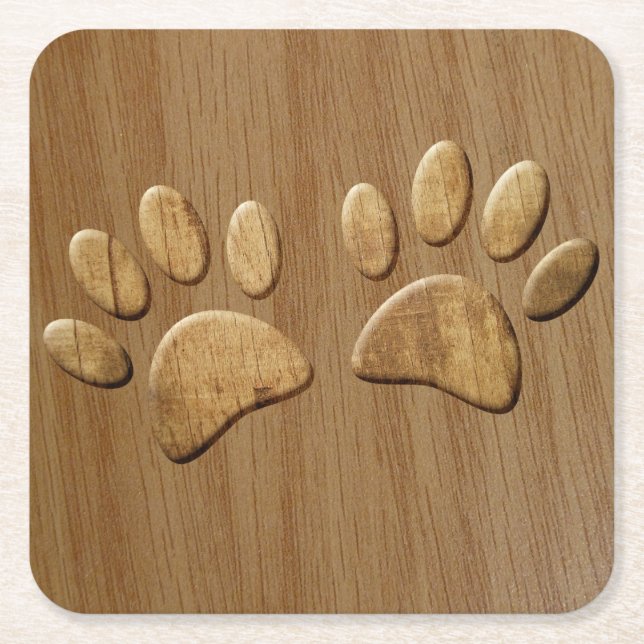 Wood Dog Paw Prints Rechteckiger Pappuntersetzer (Vorderseite)
