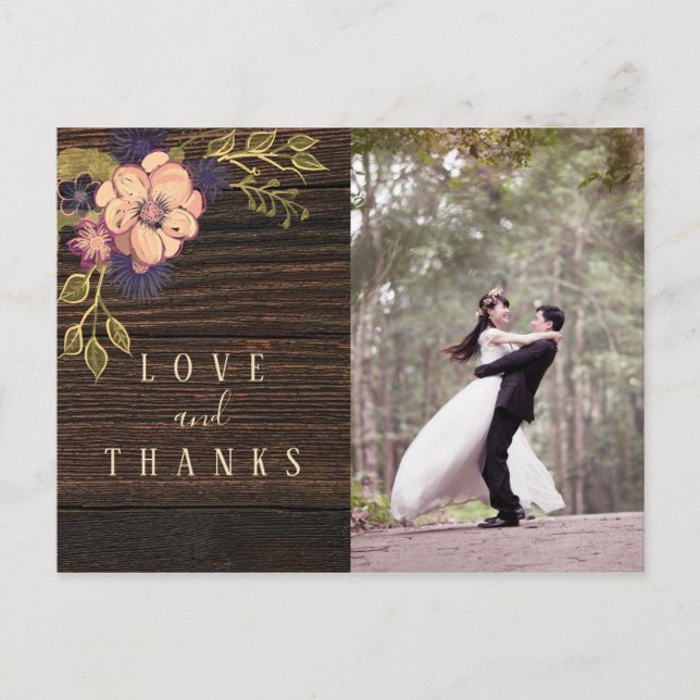 Wood Foto Wedding Vielen Dank Postkarte (Vorderseite)