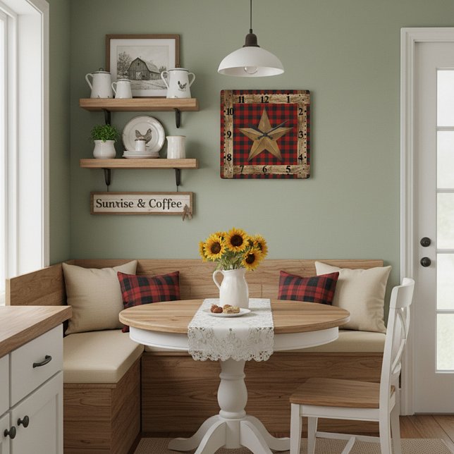 Wood frame and star quadratische wanduhr (Von Creator hochgeladen)