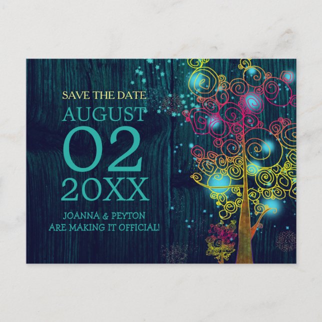 Wood Grain Navy Blue Wedding speichern das Datum Ankündigungspostkarte (Vorderseite)
