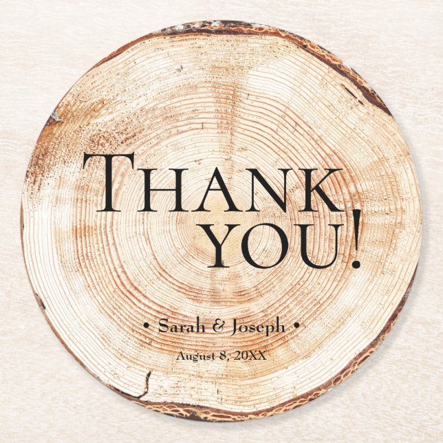 Wood Grain Rustic Vielen Dank für Ihre Hochzeit Runder Pappuntersetzer (Vorderseite)
