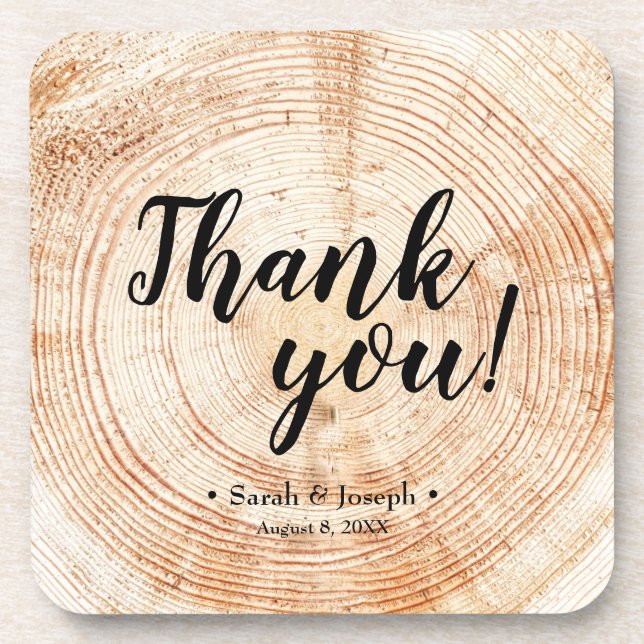 Wood Grain Rustic Wedding Vielen Dank für Ihren Un Getränkeuntersetzer (Vorderseite)