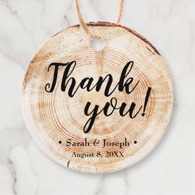 Wood Grain Rustic Wedding Vielen Dank Geschenkanhänger (Vorderseite)