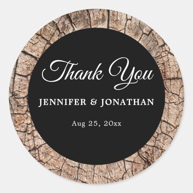 Wood Grain Rustic Wedding Vielen Dank Runder Aufkleber (Vorderseite)