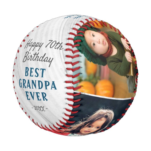 Wood Happy Birthday Opa 3 Foto Collage Baseball (Schrägansicht)