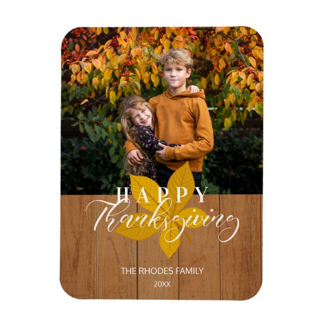 Wood Happy Thanksgiving Script-Blätter Foto Magnet (Vertikal)