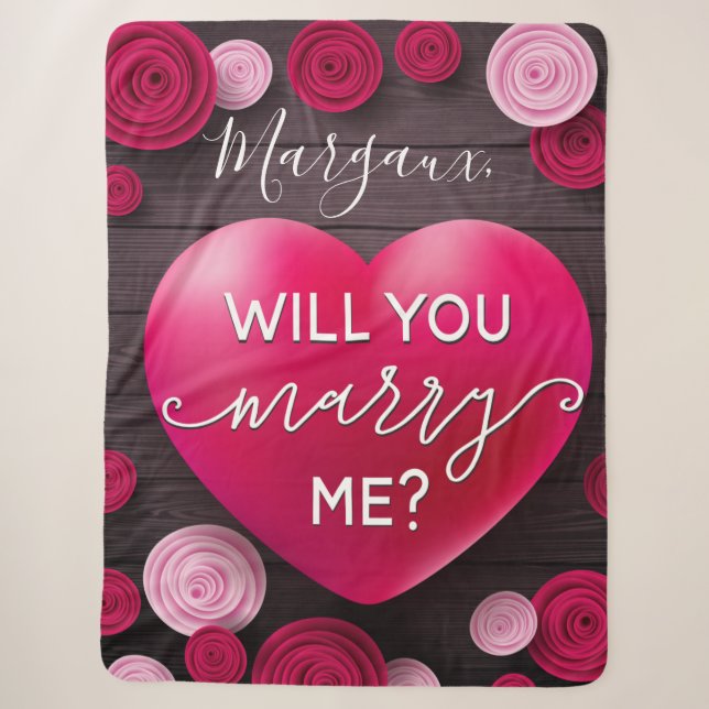 Wood Heart Wedding Vorschlag - Heiraten Sie mich? Sherpadecke (Vorderseite)