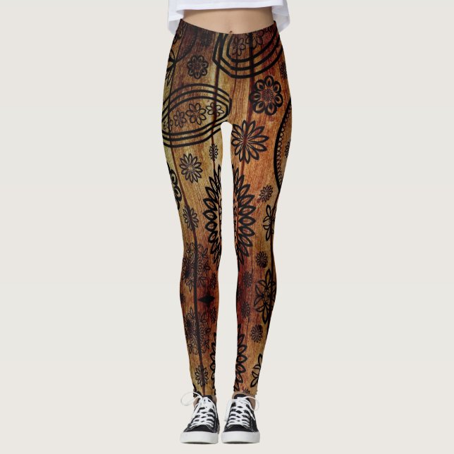 Wood Henna Tattoo - Power Yoga Leggings (Vorderseite)