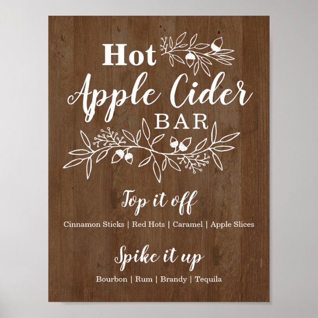 Wood Hot Apple Cider Bar Menu Wedding Party Poster (Vorne)