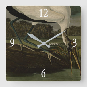 Wood Ibiss (Ibis, Stork): Audubon Birds of America Quadratische Wanduhr