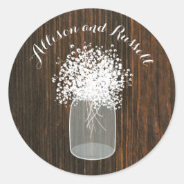 Wood Inspiriert Mason Jar Gipskraut Wedding Runder Aufkleber