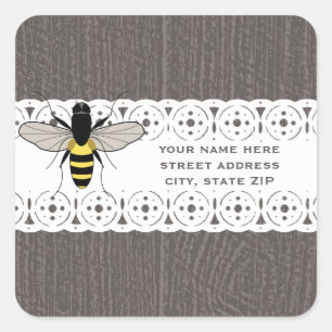 Wood & Lace Inspiriert Honey Bee-Adresse Quadratischer Aufkleber
