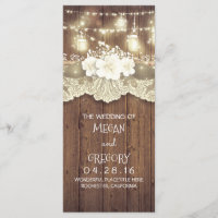 Wood Lace String Lights Mason Jars Wedding Program