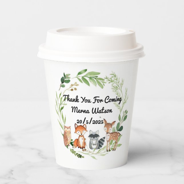 wood land animals greenery design pappbecher (Vorderseite)