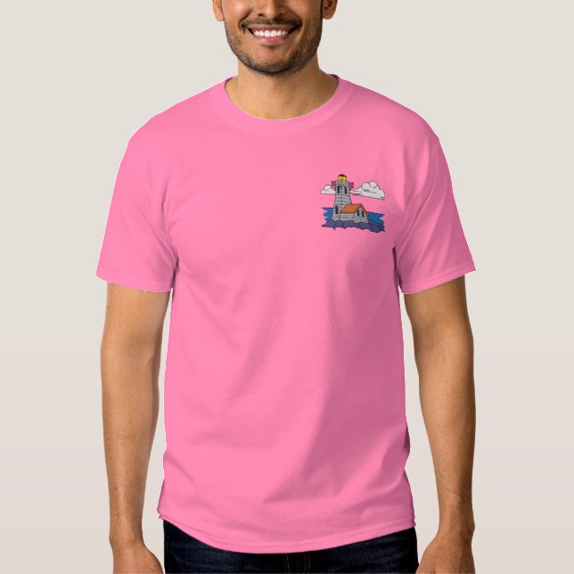 Wood Lighthouse Besticktes T-Shirt (Vorderseite)