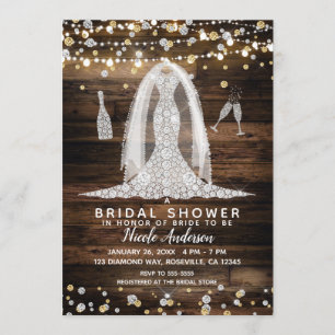 Wood & Lights Diamant Hochzeitskleid Brautparty Einladung