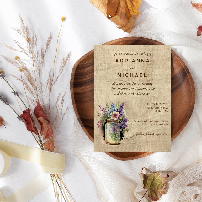 Wood Mason Jar Country Floral Hochzeit Einladung (Von Creator hochgeladen)