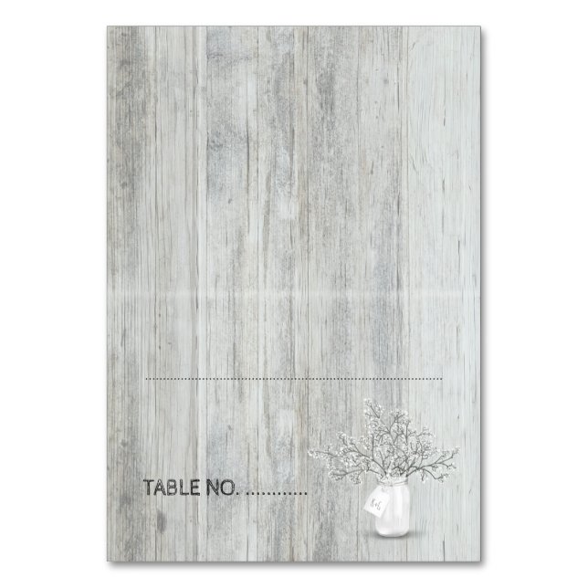 Wood Mason Jar und Gipskraut Rustikale Hochzeit Tischnummer (Vorderseite)