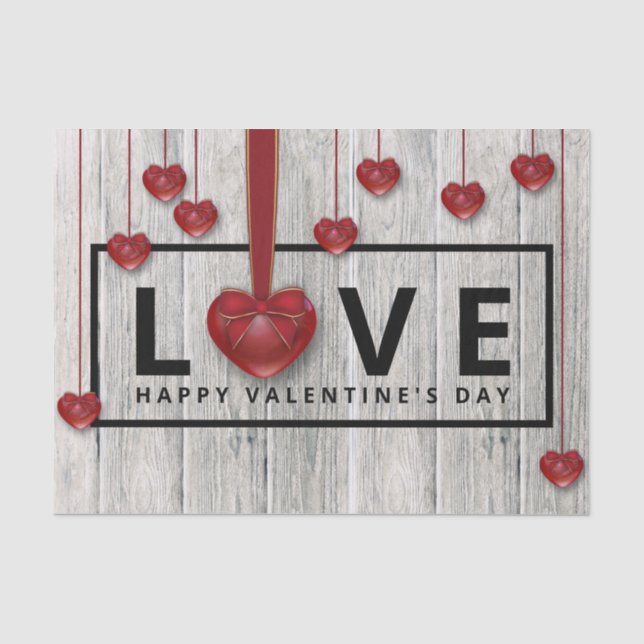 Wood Modern Rustic Valentine's Day LIEBE Rotes Her Seidenpapier (Vorderseite)