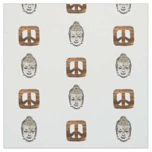 Wood Peace & Sephia Buddha Print Fabric Stoff