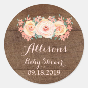 Wood Peach Watercolor Floral Baby Shooting Tag Runder Aufkleber