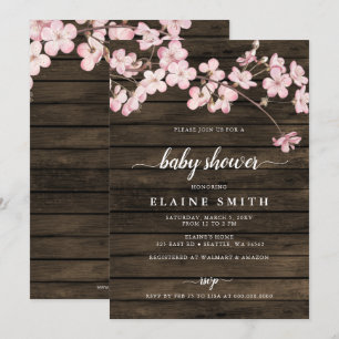 Wood Pink Sakura Kirschblüten Kinderdusche Einladung