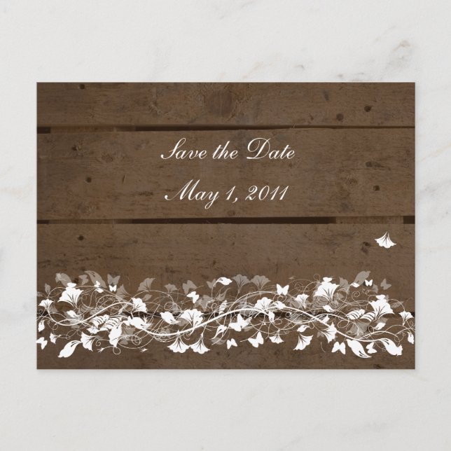 Wood Planks Floral Save the Date Ankündigungspostkarte (Vorderseite)