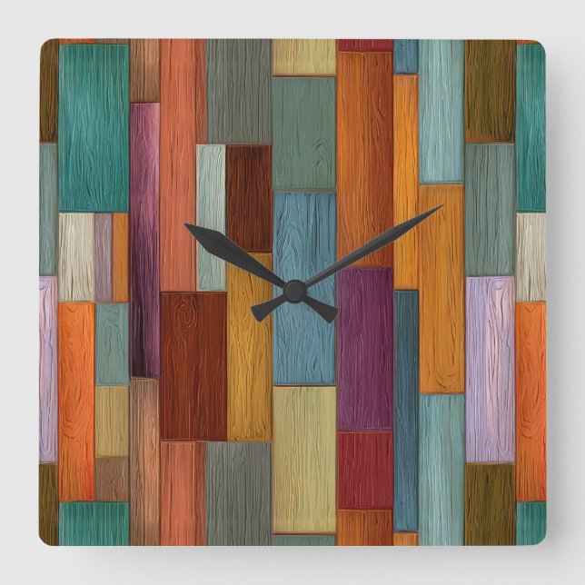 Wood Planks Wall Clock Quadratische Wanduhr (Vorderseite)