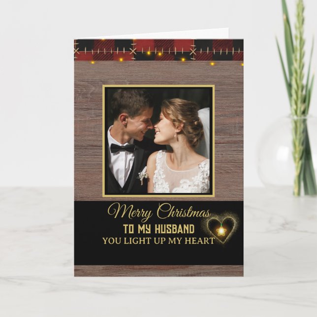 Wood Red Plaid Merry Christmas to my Husband  Karte (Vorderseite)